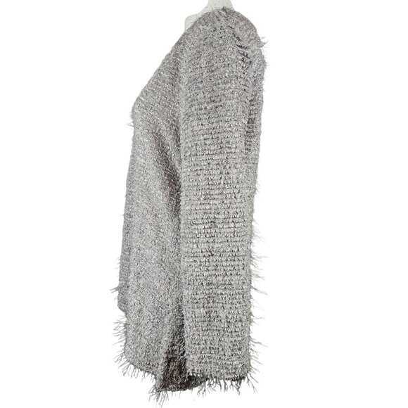 Artex Womens M Sweater Eyelash Fuzzy Soft Pullover Grey Silver Comfy Casual - Picture 9 of 16
